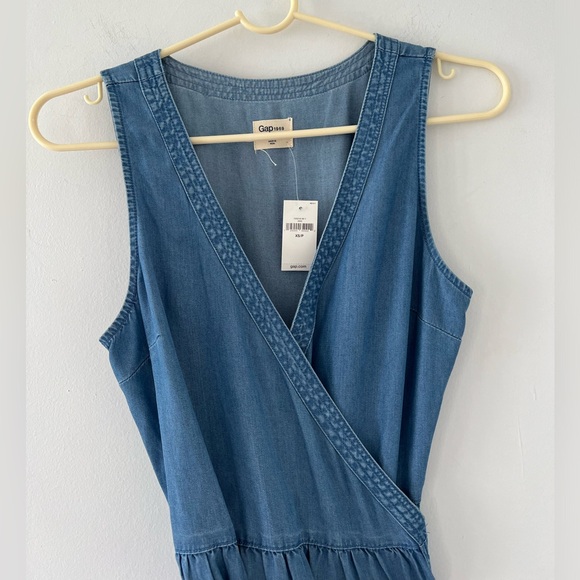 NWT Gap chambray wrap dress midi light blue denim xsmall petite lightweight XS P - Picture 6 of 12